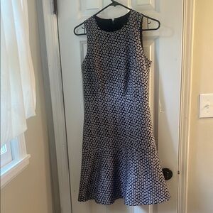 J. Crew Blue and White Sheath Midi Dress Sleeveless Crew Neck